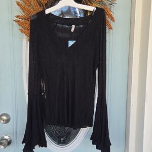Free People Black Bell Sleeve Blouse